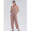 imageWIHOLL Womens Casual Loose Knit Jumpsuits Sleeveless V Neck Romper with Pocket and Long Pants OverallsPink