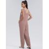 imageWIHOLL Womens Casual Loose Knit Jumpsuits Sleeveless V Neck Romper with Pocket and Long Pants OverallsPink