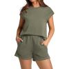 imageWIHOLL 2 Piece Sets for Women Casual Summer Travel Vacation Outfits Cap Sleeve Shorts Lounge SetGreen