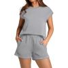 imageWIHOLL 2 Piece Sets for Women Casual Summer Travel Vacation Outfits Cap Sleeve Shorts Lounge SetGrey