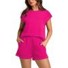 imageWIHOLL 2 Piece Sets for Women Casual Summer Travel Vacation Outfits Cap Sleeve Shorts Lounge SetHot Pink