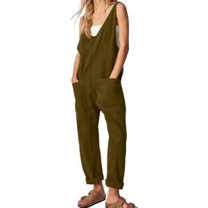 imageWIHOLL Jumpsuits For Women Fashion Jean Overalls 90S With Pocket Moss Stone Xs