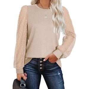imageWIHOLL Long Sleeve Shirts for Women Tops Tunic Fall Trendy Crew Neck ClothesBeige