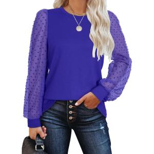 imageWIHOLL Long Sleeve Shirts for Women Tops Tunic Fall Trendy Crew Neck ClothesBright Blue