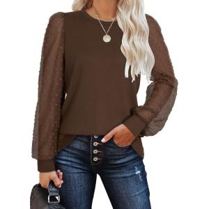 imageWIHOLL Long Sleeve Shirts for Women Tops Tunic Fall Trendy Crew Neck ClothesBrown