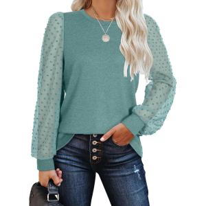 imageWIHOLL Long Sleeve Shirts for Women Tops Tunic Fall Trendy Crew Neck ClothesCadetblue