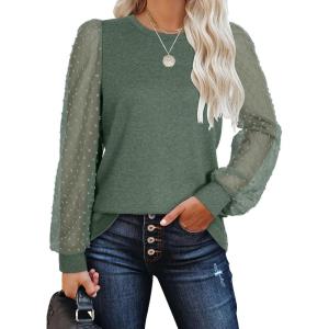 imageWIHOLL Long Sleeve Shirts for Women Tops Tunic Fall Trendy Crew Neck ClothesDeepgreen