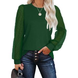 imageWIHOLL Long Sleeve Shirts for Women Tops Tunic Fall Trendy Crew Neck ClothesGreen