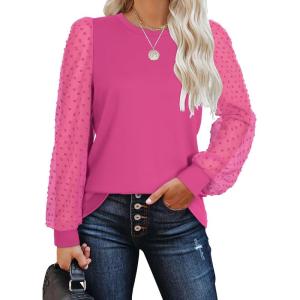 imageWIHOLL Long Sleeve Shirts for Women Tops Tunic Fall Trendy Crew Neck ClothesHot Pink
