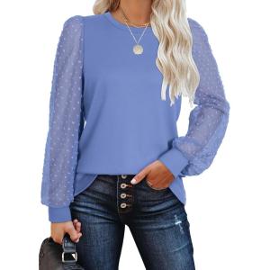 imageWIHOLL Long Sleeve Shirts for Women Tops Tunic Fall Trendy Crew Neck ClothesLight Blue