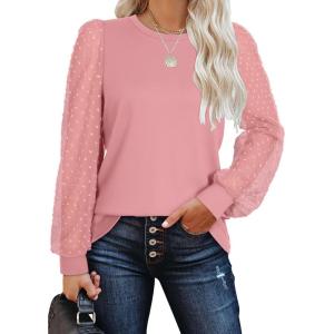 imageWIHOLL Long Sleeve Shirts for Women Tops Tunic Fall Trendy Crew Neck ClothesPink