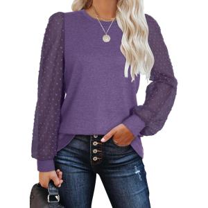 imageWIHOLL Long Sleeve Shirts for Women Tops Tunic Fall Trendy Crew Neck ClothesPurple