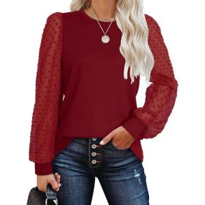 imageWIHOLL Long Sleeve Shirts for Women Tops Tunic Fall Trendy Crew Neck ClothesRed