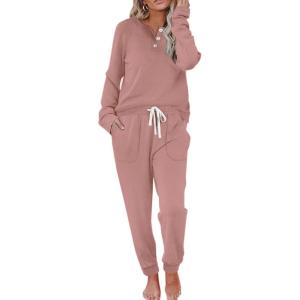 imageWIHOLL Two Piece Outfits for Women Lounge Sets Button Down Sweatshirt Sweatpants Sweatsuits Set with PocketsLong Sleeve  Dusty Pink