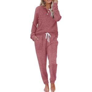 imageWIHOLL Two Piece Outfits for Women Lounge Sets Button Down Sweatshirt Sweatpants Sweatsuits Set with PocketsLong Sleeve 1red