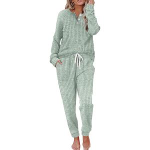 imageWIHOLL Two Piece Outfits for Women Lounge Sets Button Down Sweatshirt Sweatpants Sweatsuits Set with PocketsLong Sleeve 2 Sage Green