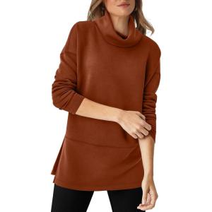 imageWIHOLL Womens Long Sleeve Tops Turtleneck Sweatshirt Fall Fashion 2024 Air Essentials Tunic TopsCaramel