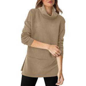 imageWIHOLL Womens Long Sleeve Tops Turtleneck Sweatshirt Fall Fashion 2024 Air Essentials Tunic TopsKkaki