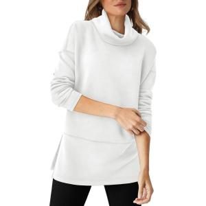 imageWIHOLL Womens Long Sleeve Tops Turtleneck Sweatshirt Fall Fashion 2024 Air Essentials Tunic TopsWhite