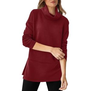 imageWIHOLL Womens Long Sleeve Tops Turtleneck Sweatshirt Fall Fashion 2024 Air Essentials Tunic TopsWine Red