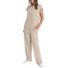 imageWIHOLL 2 Piece Sets for Women Casual Summer Travel Vacation Outfits Cap Sleeve Lounge SetBeige