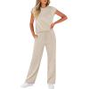 imageWIHOLL 2 Piece Sets for Women Casual Summer Travel Vacation Outfits Cap Sleeve Lounge SetBeige