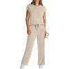 imageWIHOLL 2 Piece Sets for Women Casual Summer Travel Vacation Outfits Cap Sleeve Lounge SetBeige