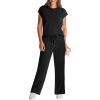 imageWIHOLL 2 Piece Sets for Women Casual Summer Travel Vacation Outfits Cap Sleeve Lounge SetBlack