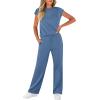 imageWIHOLL 2 Piece Sets for Women Casual Summer Travel Vacation Outfits Cap Sleeve Lounge SetBlue