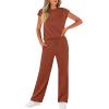 imageWIHOLL 2 Piece Sets for Women Casual Summer Travel Vacation Outfits Cap Sleeve Lounge SetCaramel