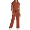imageWIHOLL 2 Piece Sets for Women Casual Summer Travel Vacation Outfits Cap Sleeve Lounge SetCaramel
