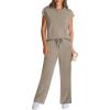 imageWIHOLL 2 Piece Sets for Women Casual Summer Travel Vacation Outfits Cap Sleeve Lounge SetCoffee