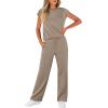 imageWIHOLL 2 Piece Sets for Women Casual Summer Travel Vacation Outfits Cap Sleeve Lounge SetCoffee