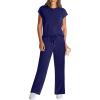 imageWIHOLL 2 Piece Sets for Women Casual Summer Travel Vacation Outfits Cap Sleeve Lounge SetDark Blue