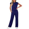 imageWIHOLL 2 Piece Sets for Women Casual Summer Travel Vacation Outfits Cap Sleeve Lounge SetDark Blue