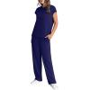 imageWIHOLL 2 Piece Sets for Women Casual Summer Travel Vacation Outfits Cap Sleeve Lounge SetDark Blue