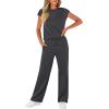 imageWIHOLL 2 Piece Sets for Women Casual Summer Travel Vacation Outfits Cap Sleeve Lounge SetDark Grey
