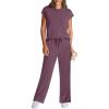 imageWIHOLL 2 Piece Sets for Women Casual Summer Travel Vacation Outfits Cap Sleeve Lounge SetDark Purple
