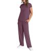 imageWIHOLL 2 Piece Sets for Women Casual Summer Travel Vacation Outfits Cap Sleeve Lounge SetDark Purple