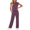 imageWIHOLL 2 Piece Sets for Women Casual Summer Travel Vacation Outfits Cap Sleeve Lounge SetDark Purple