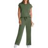 imageWIHOLL 2 Piece Sets for Women Casual Summer Travel Vacation Outfits Cap Sleeve Lounge SetGreen