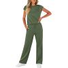 imageWIHOLL 2 Piece Sets for Women Casual Summer Travel Vacation Outfits Cap Sleeve Lounge SetGreen