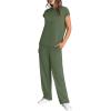 imageWIHOLL 2 Piece Sets for Women Casual Summer Travel Vacation Outfits Cap Sleeve Lounge SetGreen