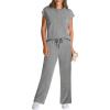imageWIHOLL 2 Piece Sets for Women Casual Summer Travel Vacation Outfits Cap Sleeve Lounge SetGrey