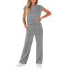 imageWIHOLL 2 Piece Sets for Women Casual Summer Travel Vacation Outfits Cap Sleeve Lounge SetGrey