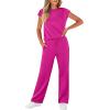 imageWIHOLL 2 Piece Sets for Women Casual Summer Travel Vacation Outfits Cap Sleeve Lounge SetHot Pink