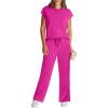 imageWIHOLL 2 Piece Sets for Women Casual Summer Travel Vacation Outfits Cap Sleeve Lounge SetHot Pink