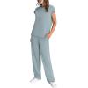 imageWIHOLL 2 Piece Sets for Women Casual Summer Travel Vacation Outfits Cap Sleeve Lounge SetLake Blue