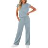 imageWIHOLL 2 Piece Sets for Women Casual Summer Travel Vacation Outfits Cap Sleeve Lounge SetLake Blue