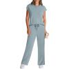 imageWIHOLL 2 Piece Sets for Women Casual Summer Travel Vacation Outfits Cap Sleeve Lounge SetLake Blue
